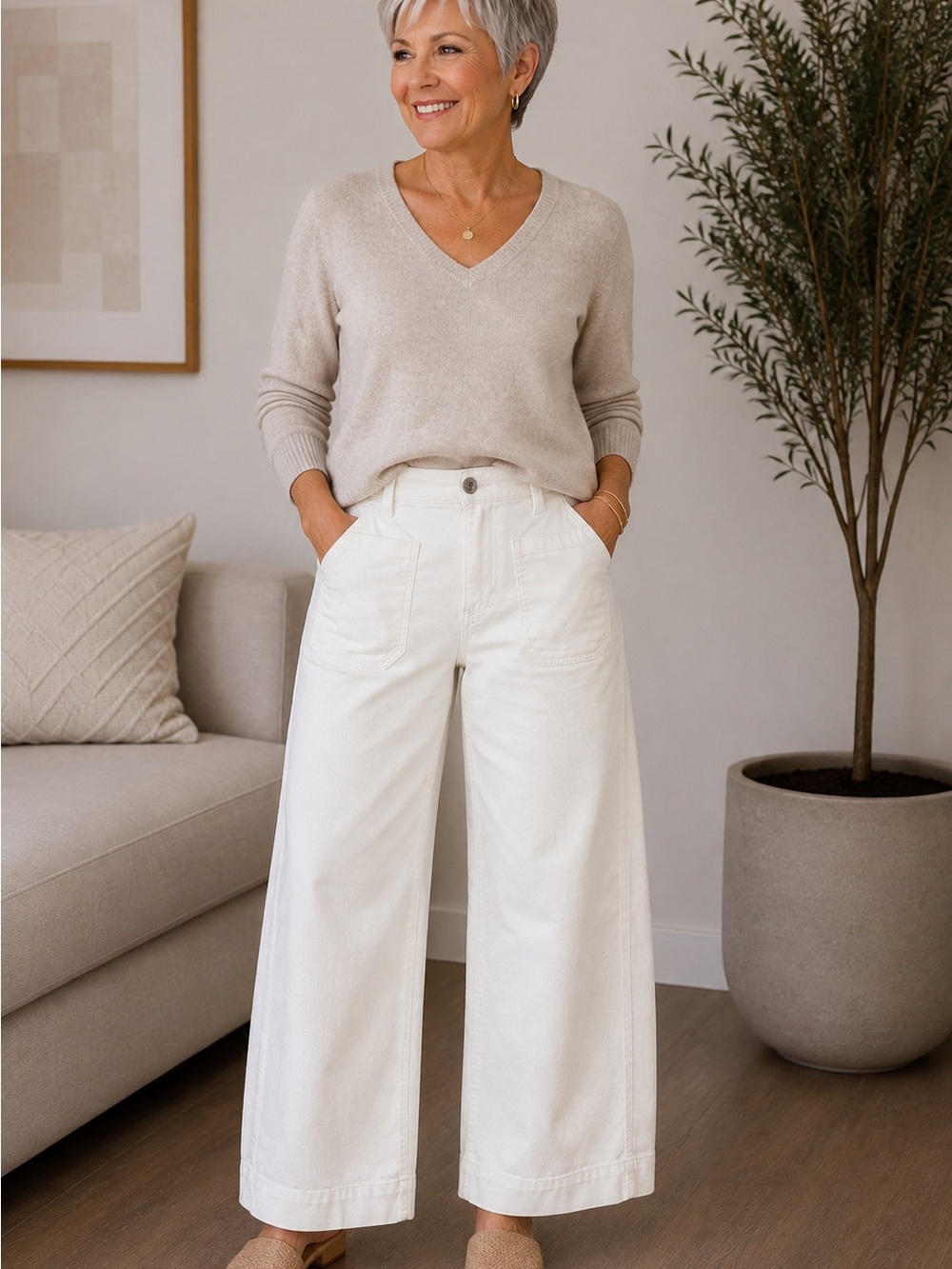 Wide Leg High-Rise Women’s Jeans in White